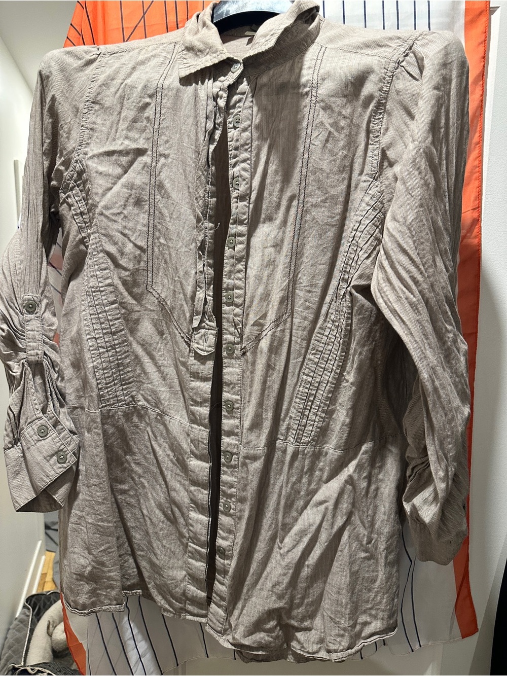 Light Taupe Striped Button-Up Shirt - Picture 3 of 6